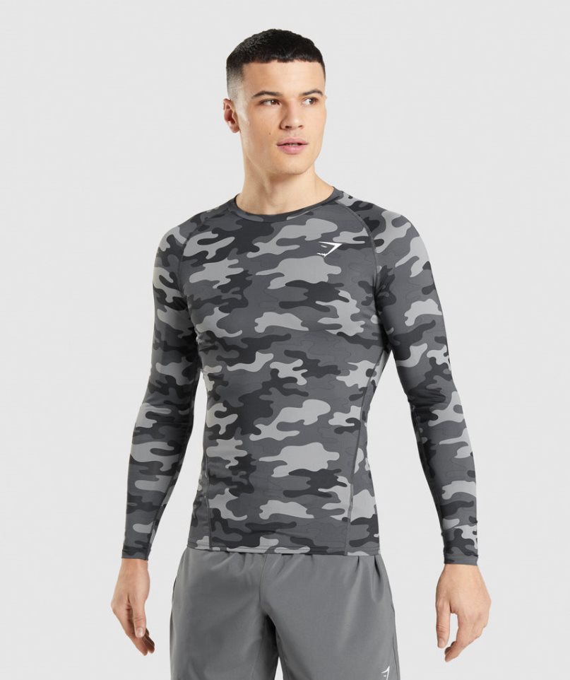 Men\'s Gymshark Element Baselayer Long Sleeve Top T-Shirts Camo | CA 18DN73